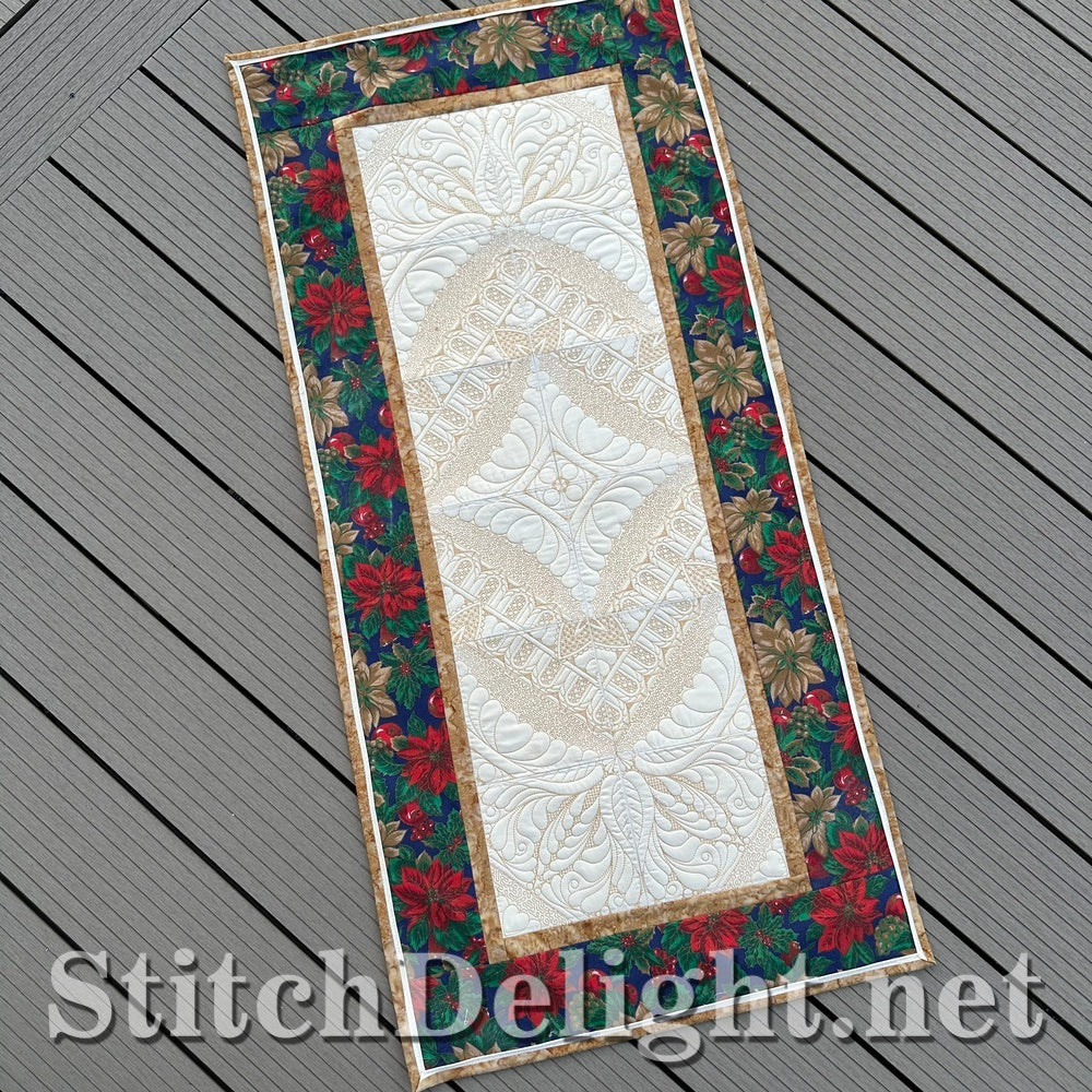 Golden Delight Christmas table runner in the hoop machine embroidery design