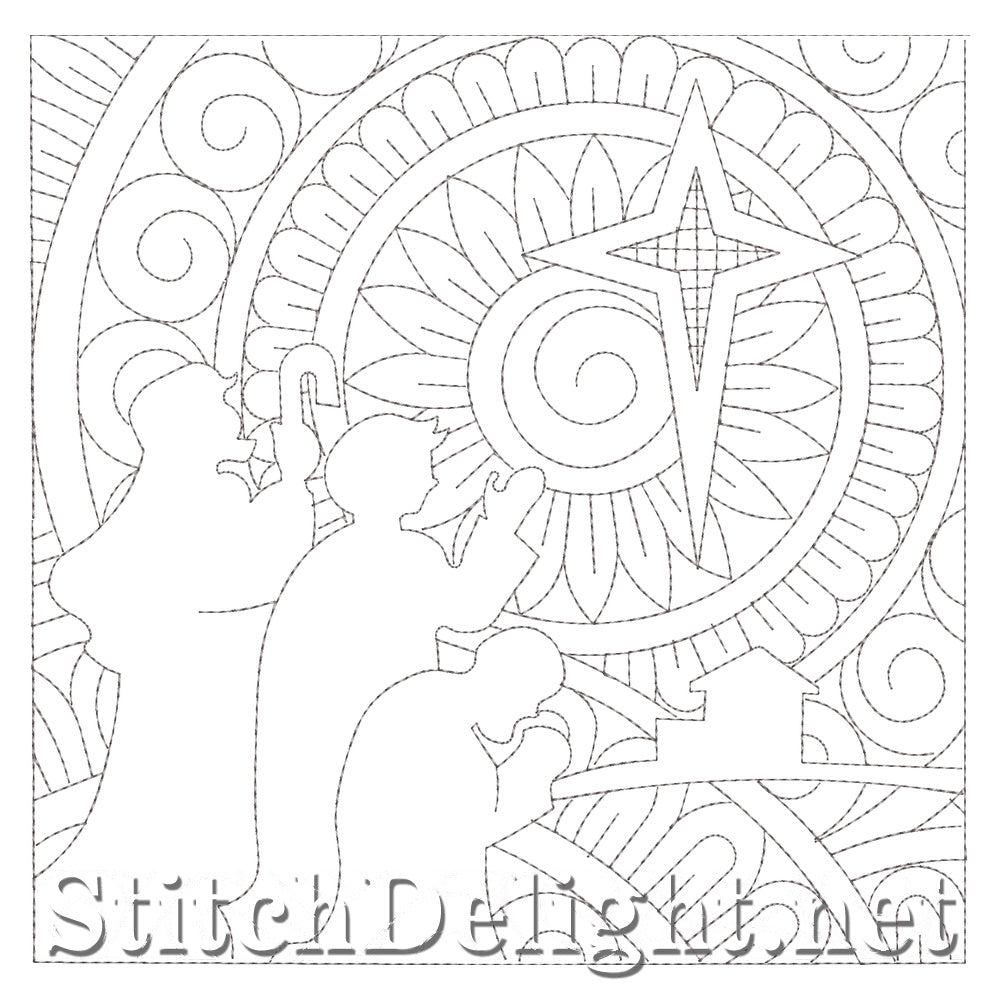 Night Star Christmas Block Continuous-Line Longarm Quilting Diagram | SDQL0251 Stitch Delight
