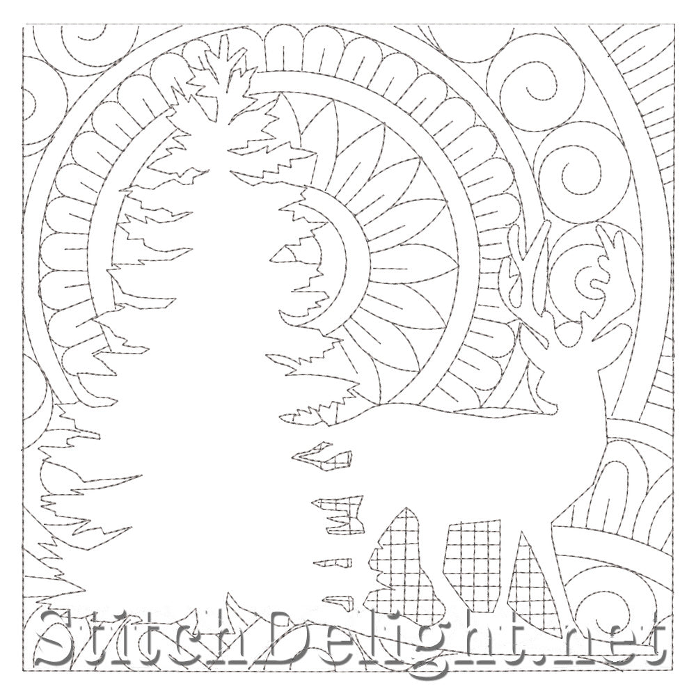Tree Christmas Block Continuous-Line Longarm Quilting Diagram | SDQL0252 Stitch Delight