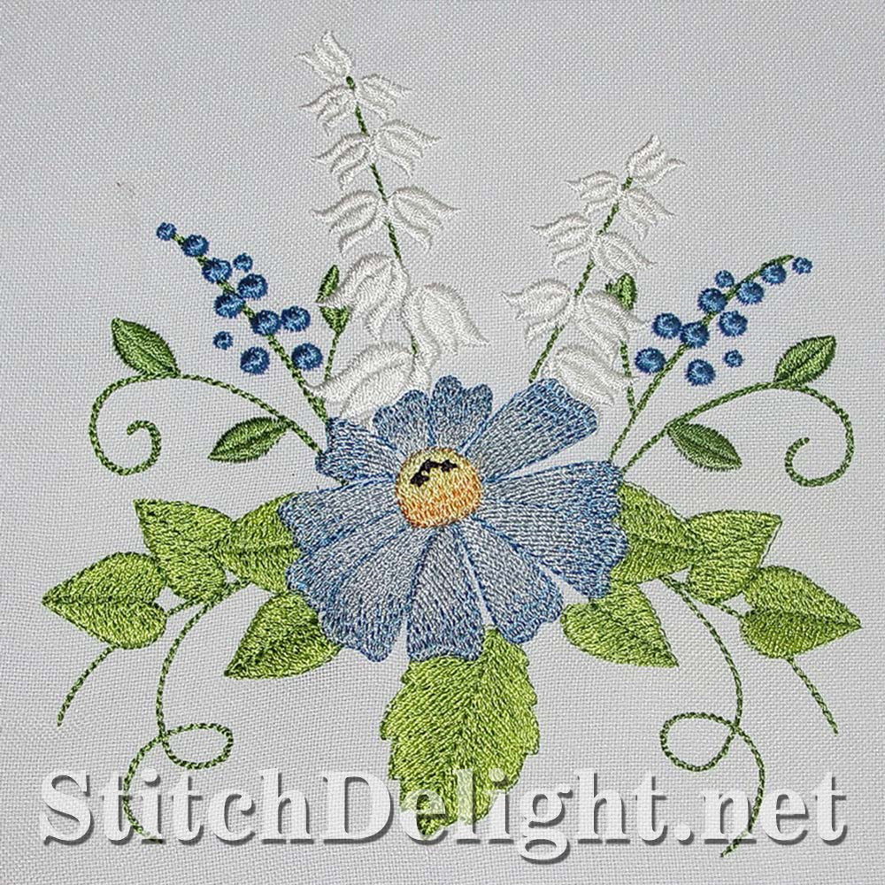 Blue spring flower single design done in the 5x7 hoop - elegant for towels