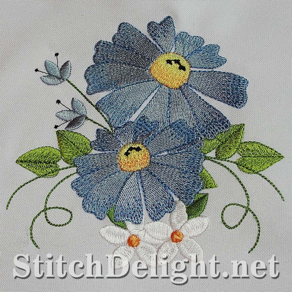Blue spring flower single design done in the 5x7 hoop - elegant for towels