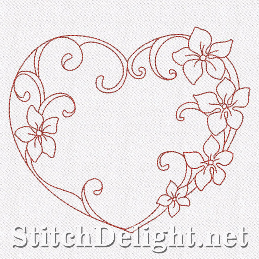 SD0665 Floral Redwork Hearts