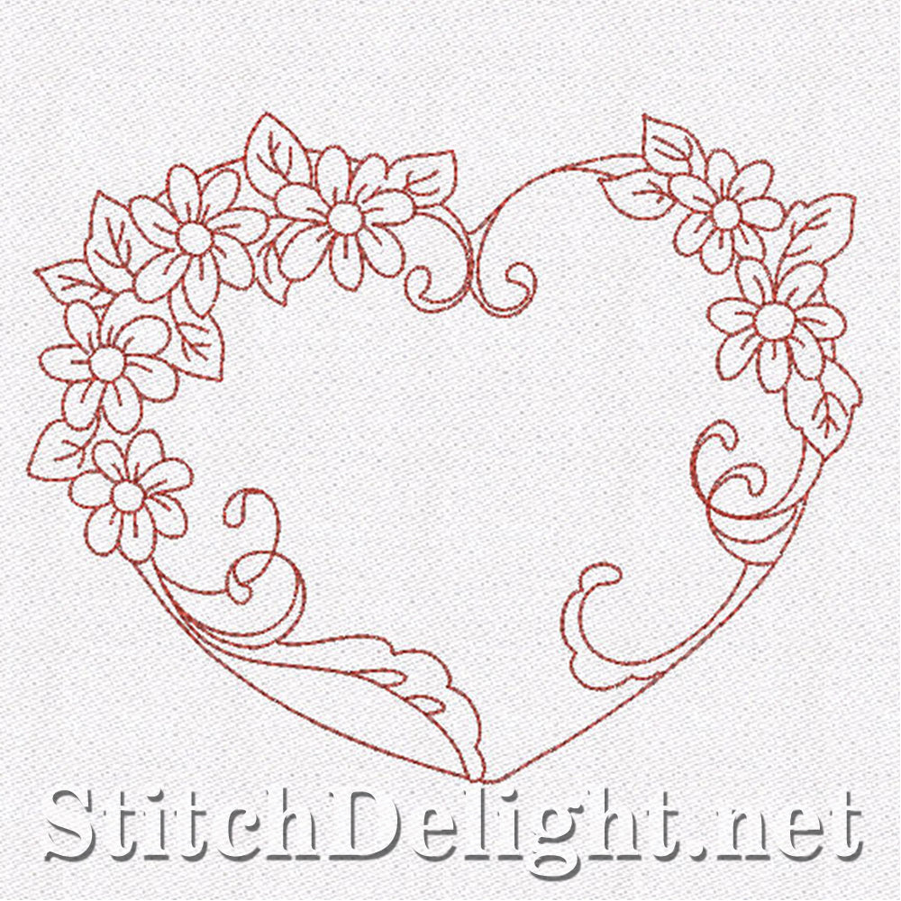SD0665 Floral Redwork Hearts