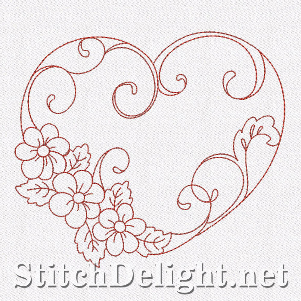 SD0665 Floral Redwork Hearts