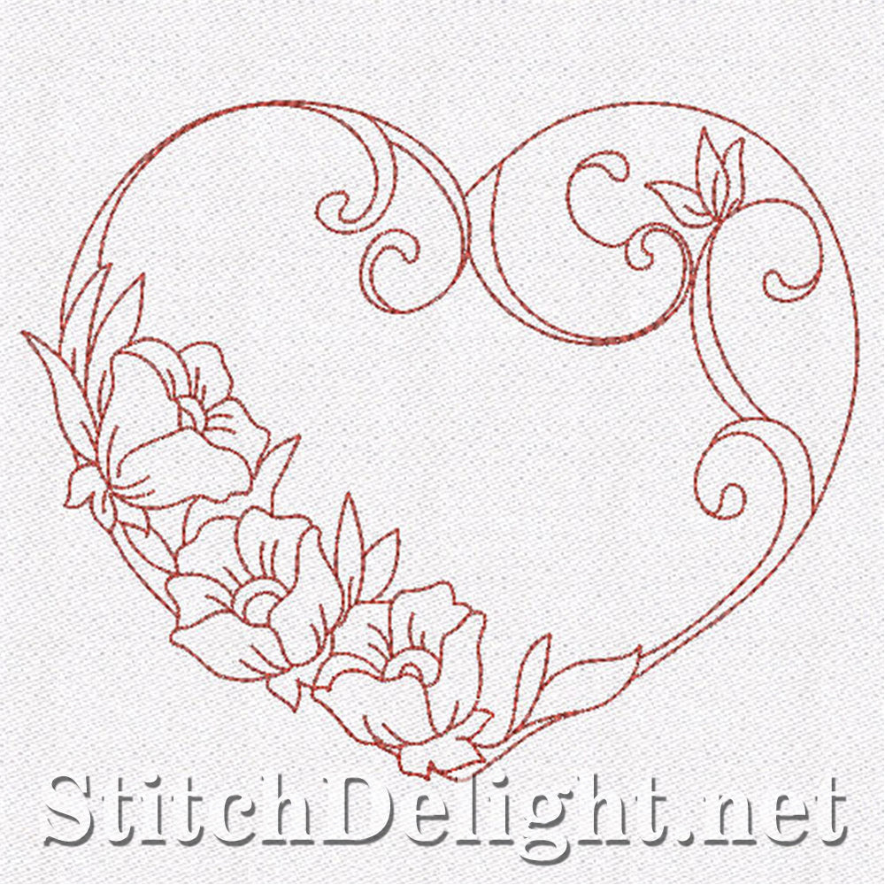 SD0665 Floral Redwork Hearts