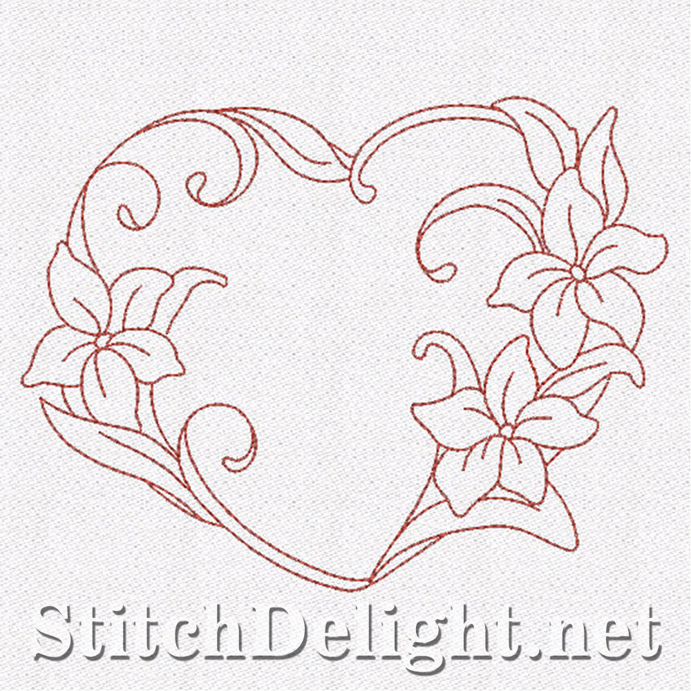 SD0665 Floral Redwork Hearts
