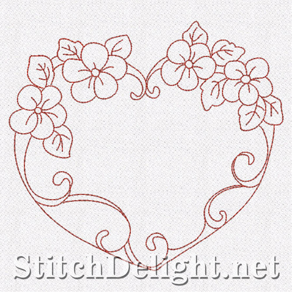 SD0665 Floral Redwork Hearts