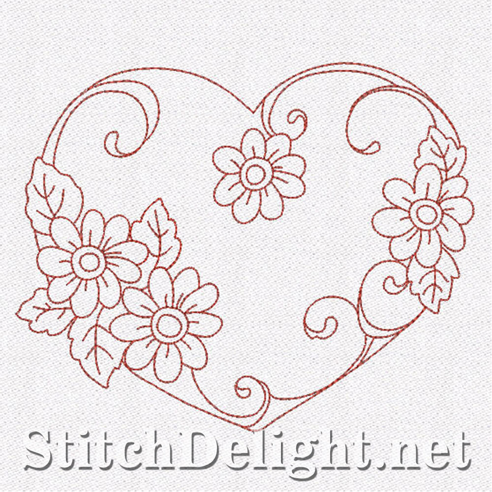 SD0665 Floral Redwork Hearts