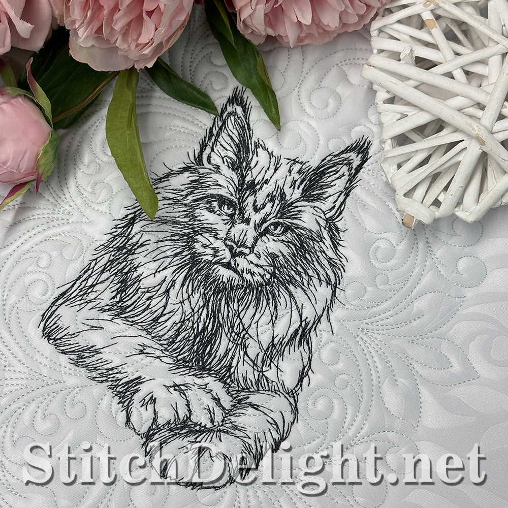 SDS4225 Pencil Sketch Maine Coon Cat