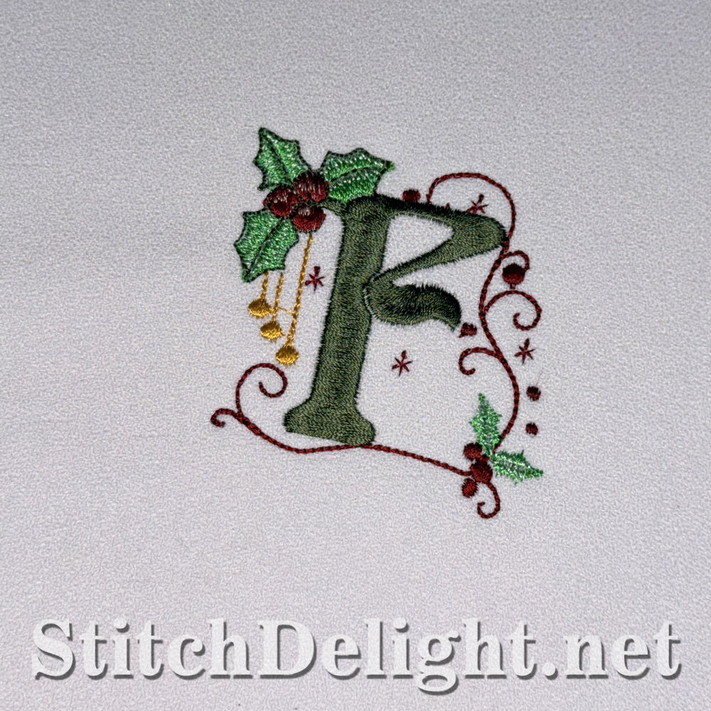 Holly Noel Christmas monogram letter F embroidered on white