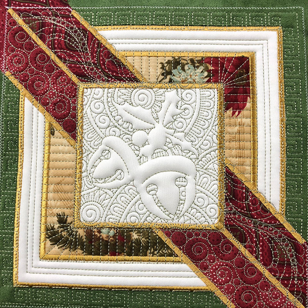 Mistletoe Christmas Block Longarm Quilting Design Stitched Detail | SDQL0250 Stitch Delight