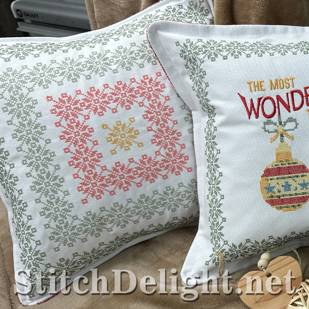 Stitched Christmas Bauble Pillows Duo - Snowflake Border & The Most Wonderful Time of the Year (SDS4290)