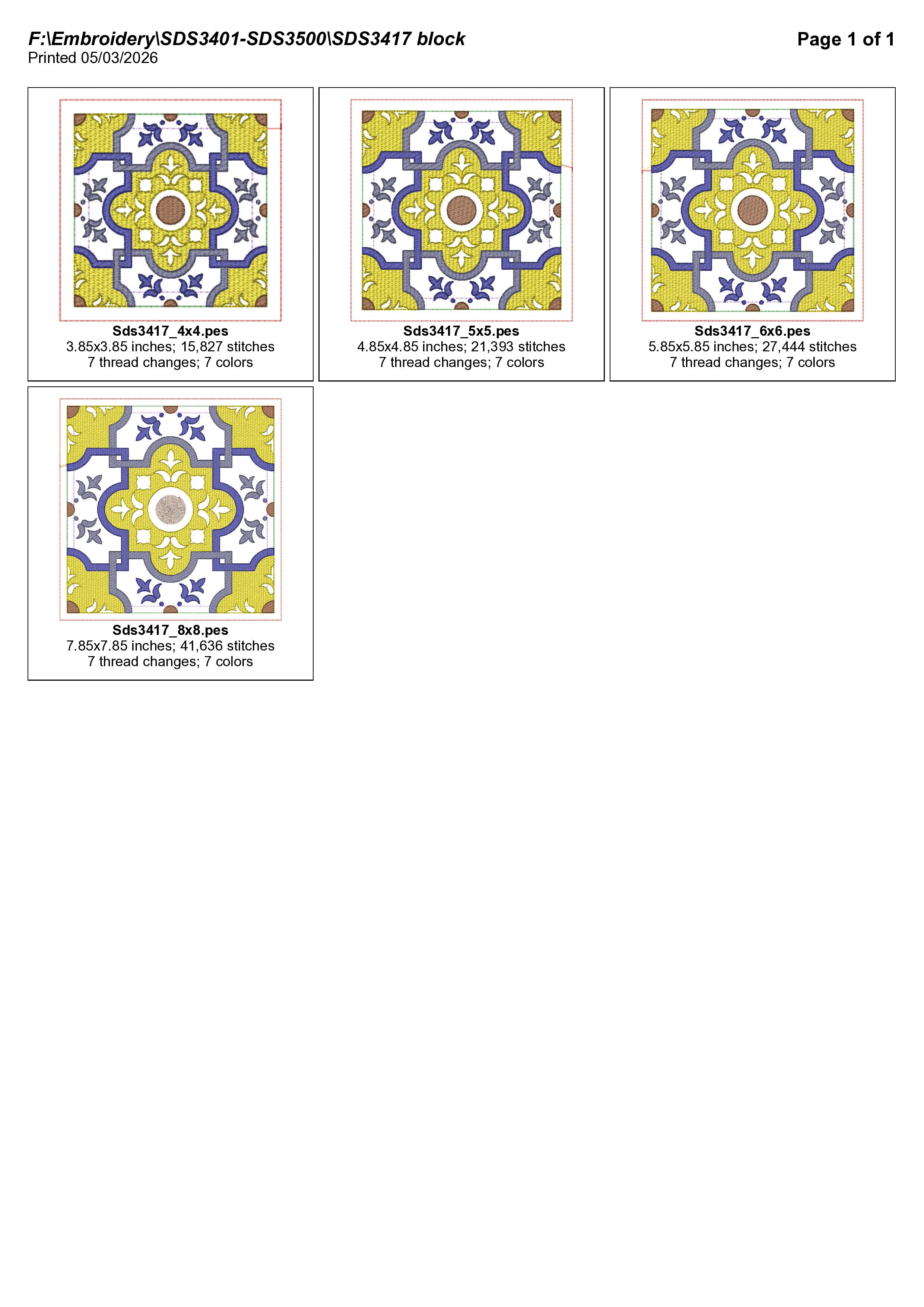 SDS3417 Embroidery Tiles