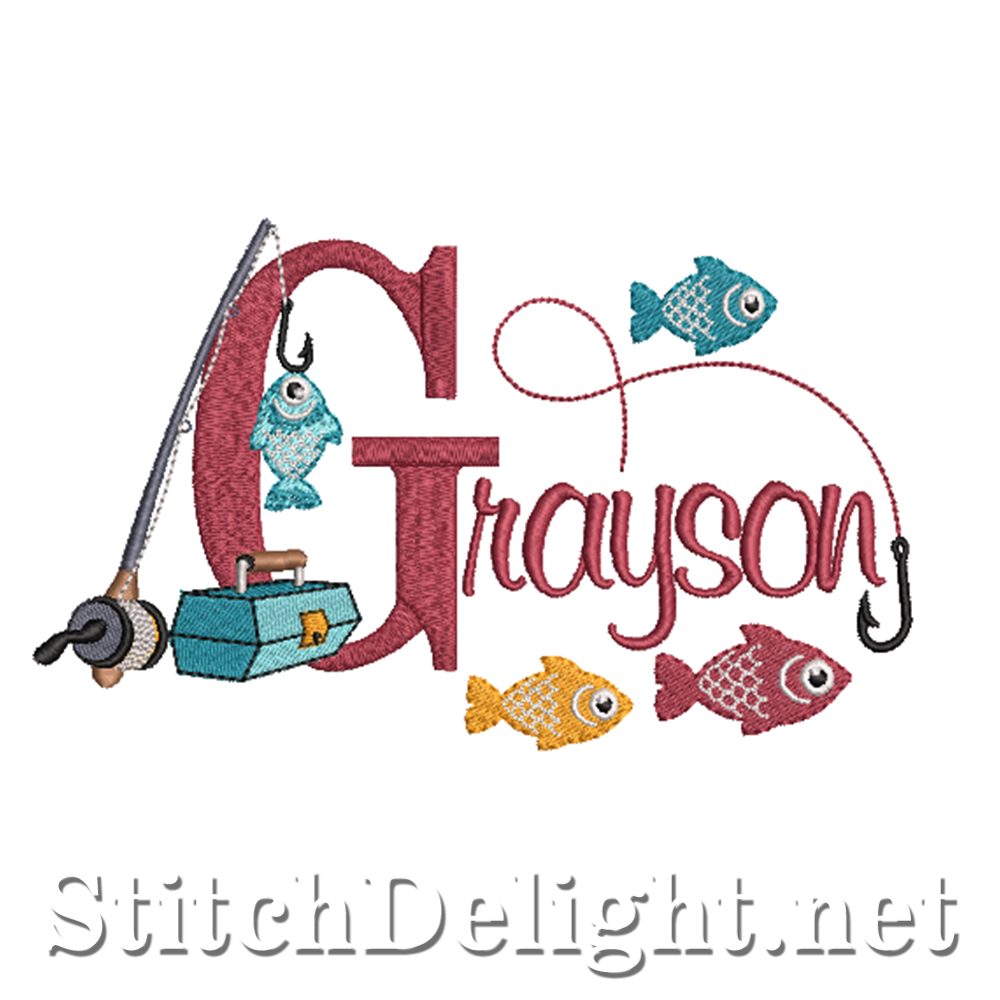 Grayson fishing theme name machine embroidery design