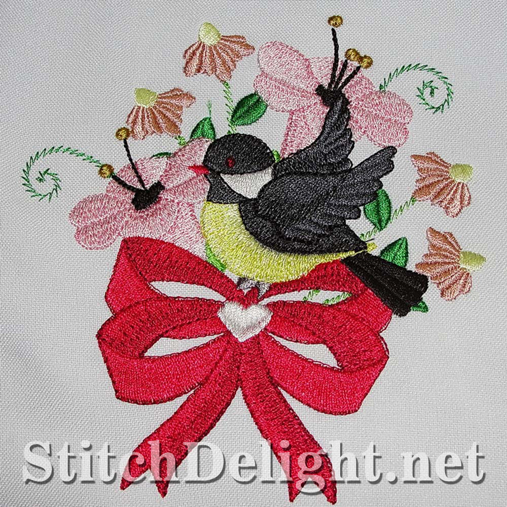 Adorable birdy single design with stunning florals done in the 5x7 hoop.