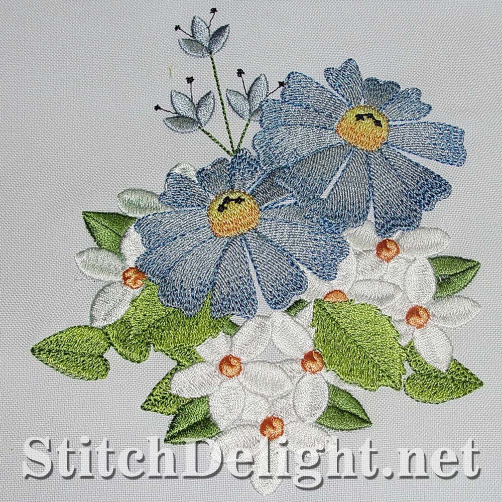 Blue spring flower single design done in the 5x7 hoop - elegant for towels