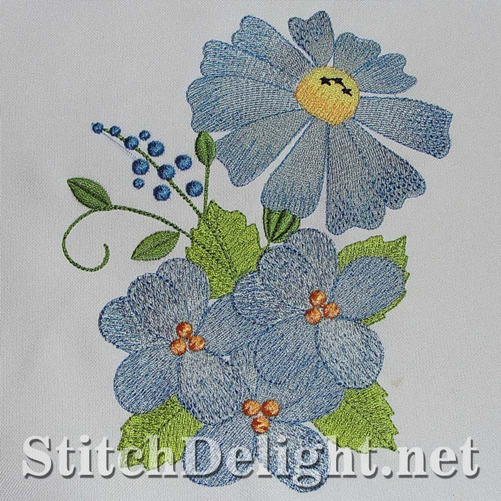Blue spring flower single design done in the 5x7 hoop - elegant for towels