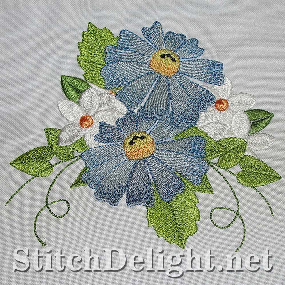 Blue spring flower single design done in the 5x7 hoop - elegant for towels
