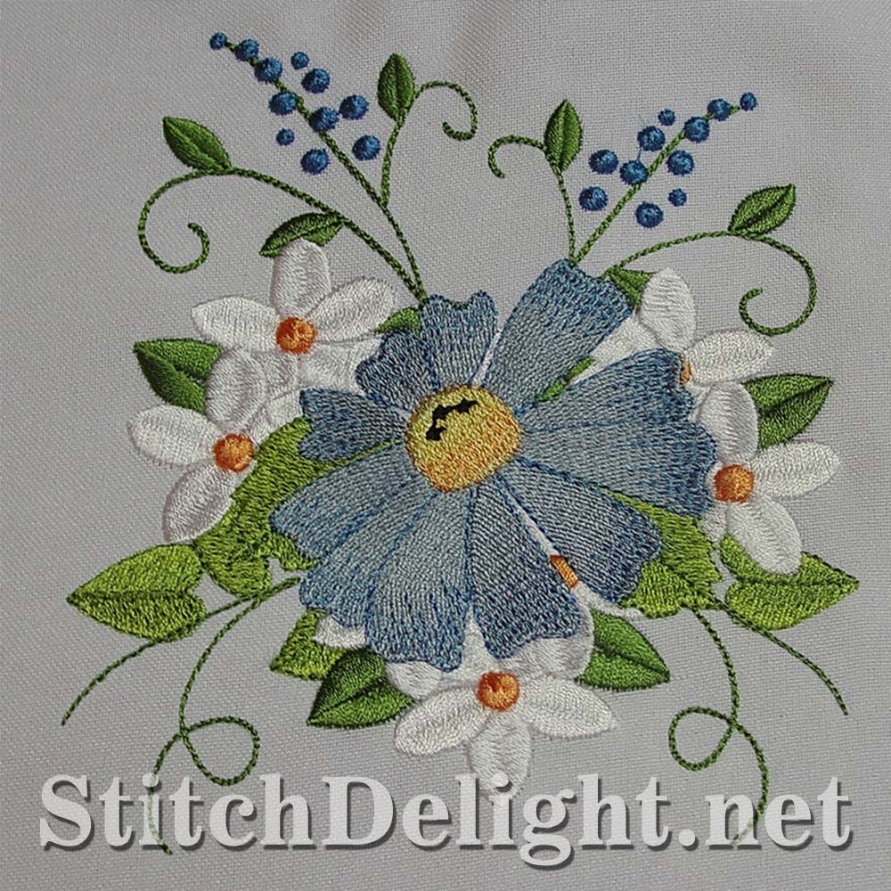 Blue spring flower single design done in the 5x7 hoop - elegant for towels