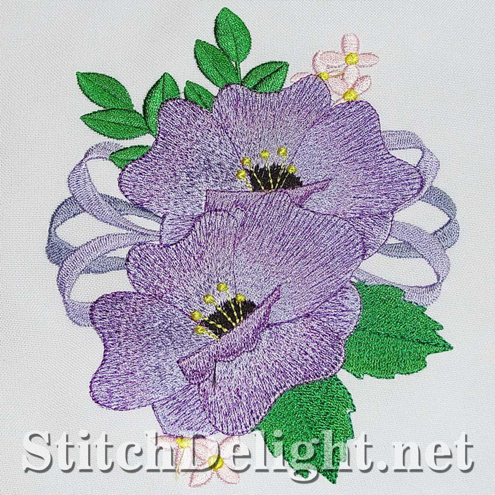 Single Design morning glory with soft shading and elegant butterflies done in the 6x8 hoop