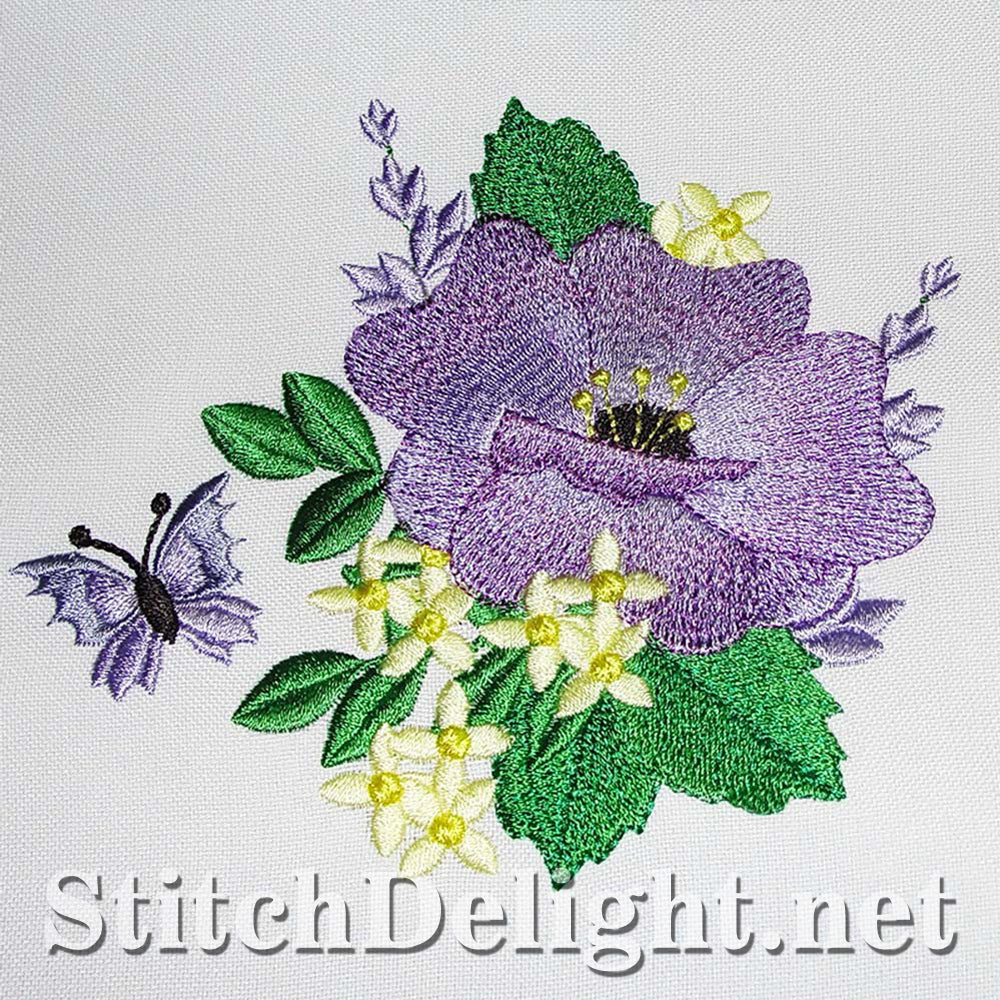 Single Design morning glory with soft shading and elegant butterflies done in the 6x8 hoop