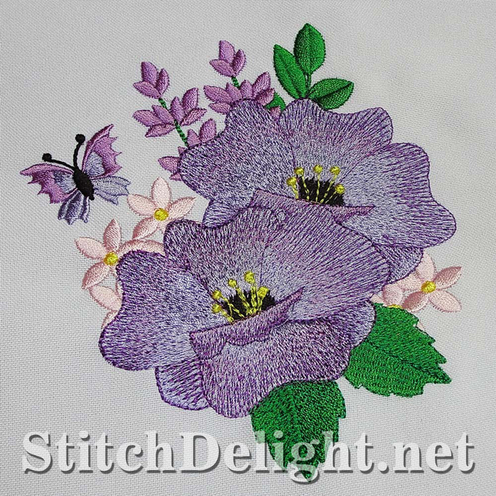 Single Design morning glory with soft shading and elegant butterflies done in the 6x8 hoop