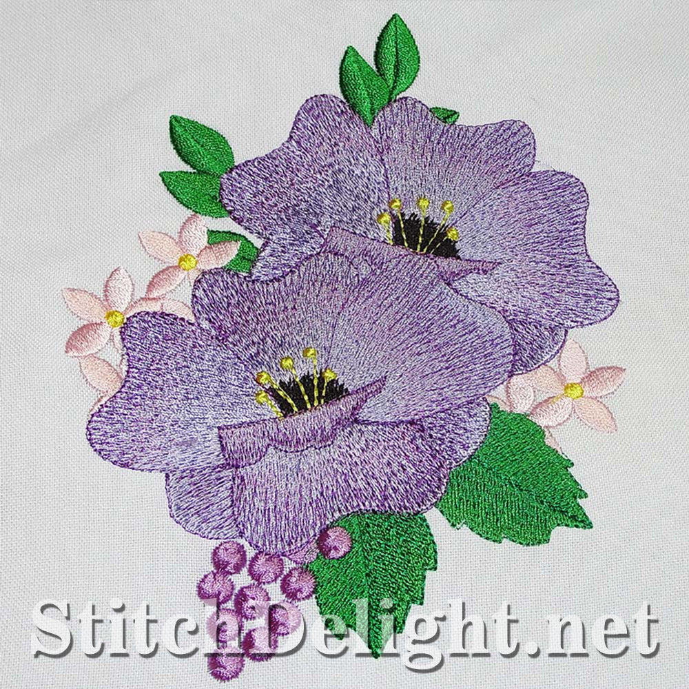 Single Design morning glory with soft shading and elegant butterflies done in the 6x8 hoop