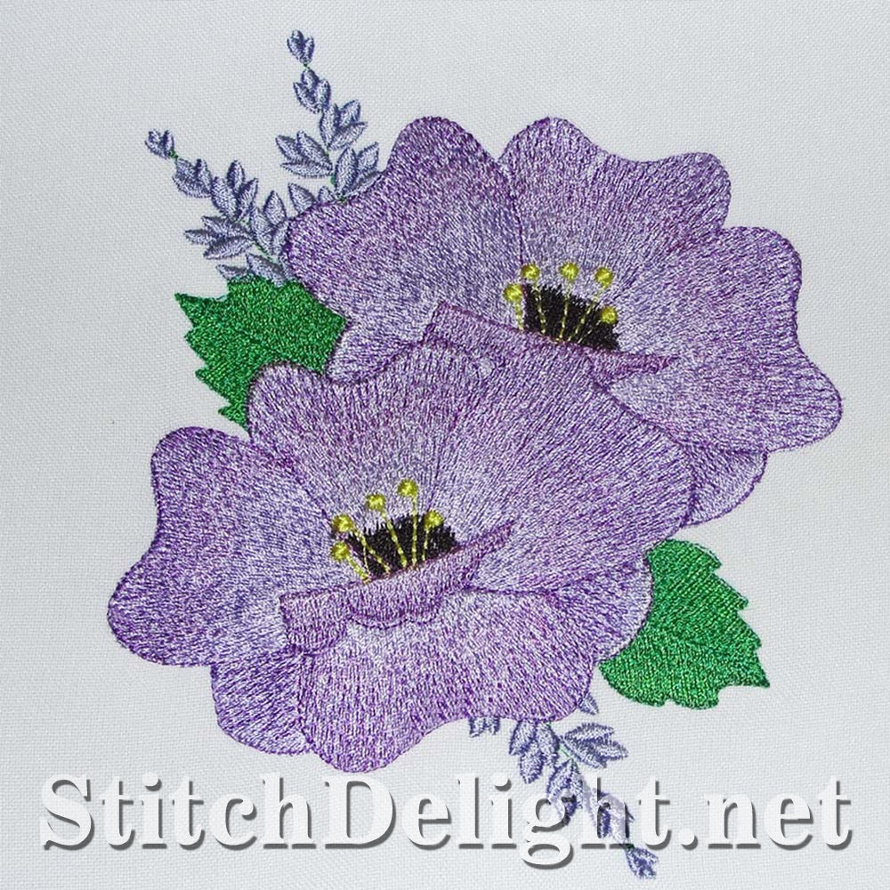 Single Design morning glory with soft shading and elegant butterflies done in the 6x8 hoop