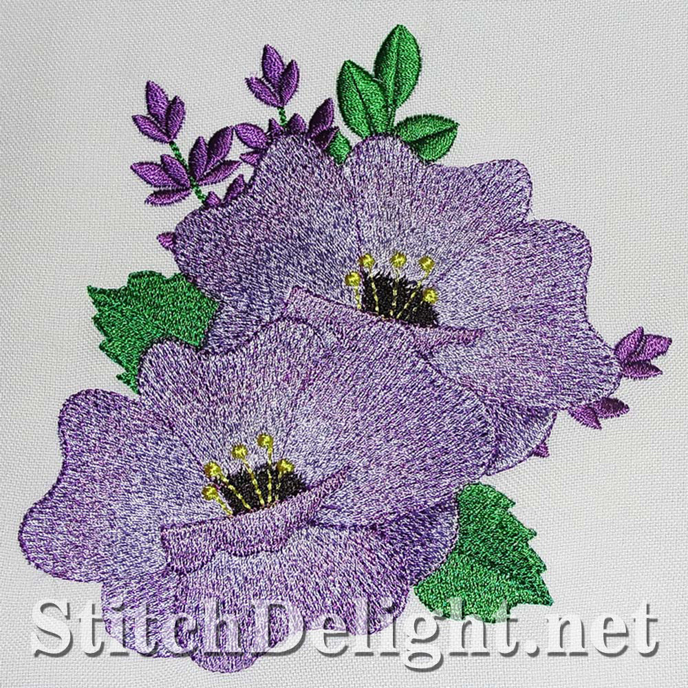 Single Design morning glory with soft shading and elegant butterflies done in the 6x8 hoop