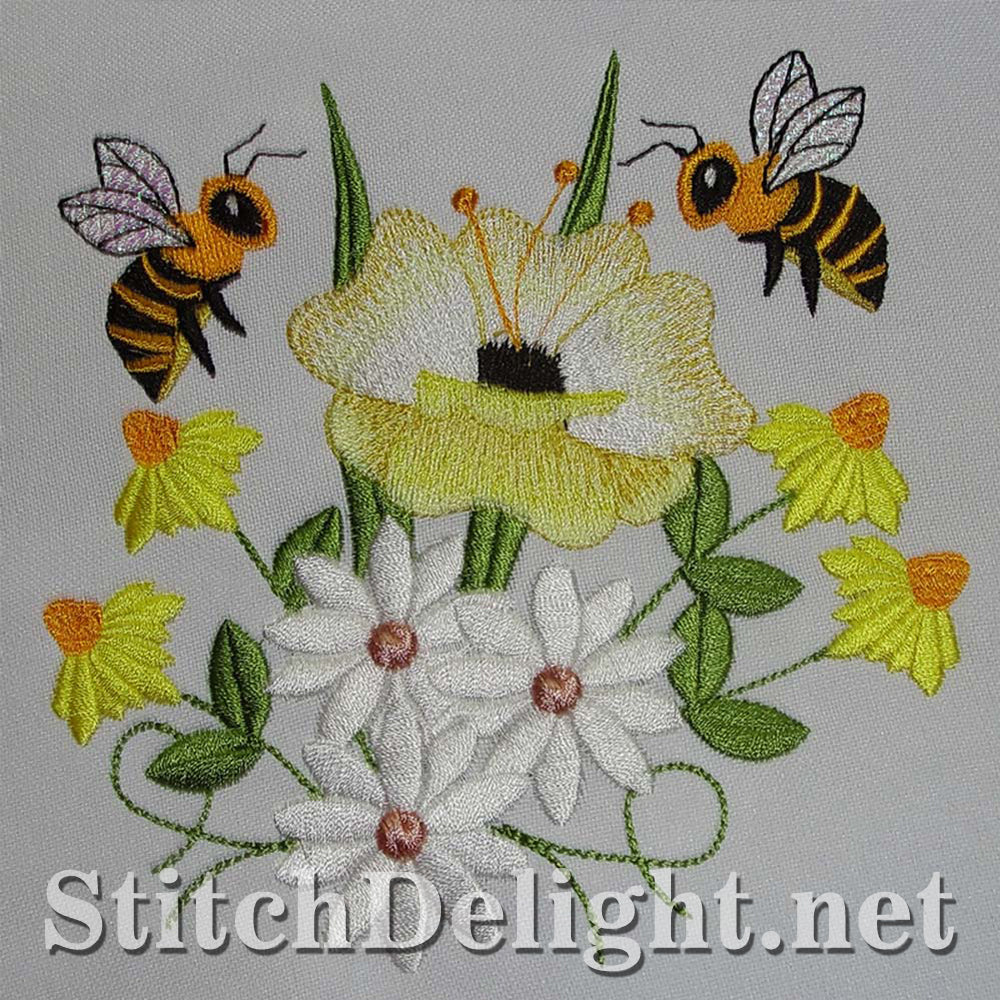 Busy bee single design with stunning florals done in the 4x4 hoop