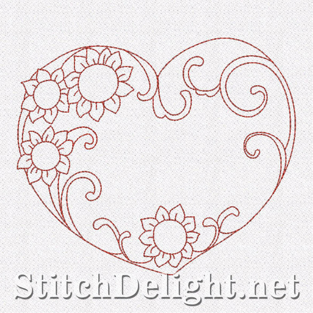 <transcy>SD0665 Coeurs de Redwork Floral</transcy>