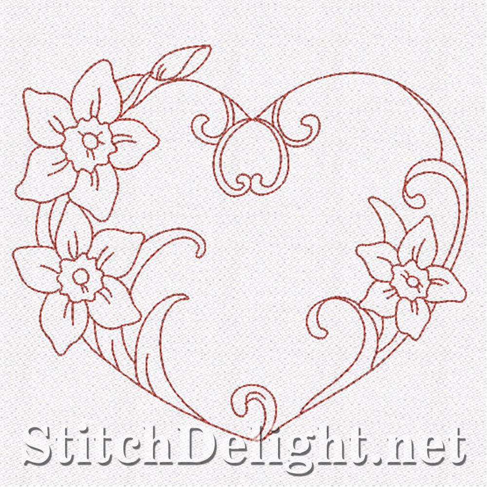 <transcy>SD0665 Coeurs de Redwork Floral</transcy>